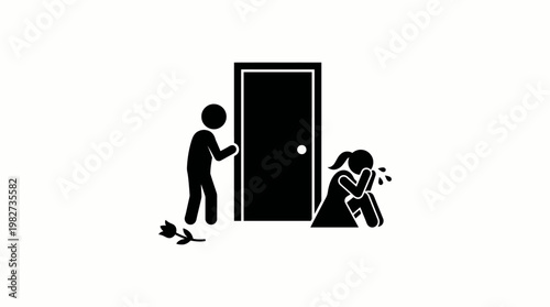 Sad Woman Crying Near Door While Man Begs for Forgiveness