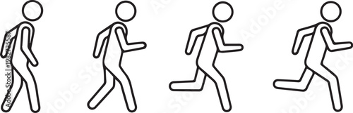 Stick figure running sequence four stages of motion