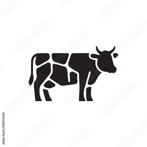 Minimalist Cow Silhouette with Abstract Meat Cuts and Map Pattern