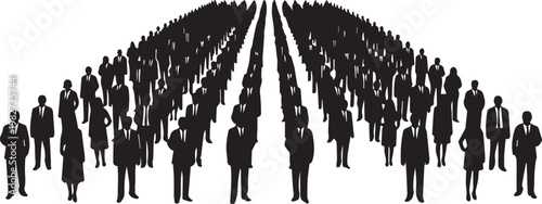 Silhouettes of a large crowd forming a triangular shape business concept