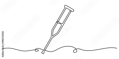 Editable continuous one line drawing crutches vector for modern rehab centers. Ideal for symbolizing sleek medical walking aids, minimal bone support, and care.