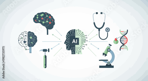 Scientists explore AI technology with brain scans microscope DNA and medical tools