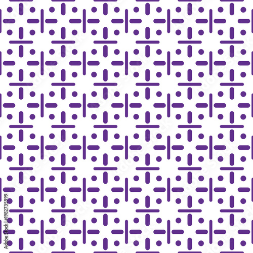 Seamless Geometric Pattern with Dots and Rounded Lines in Purple