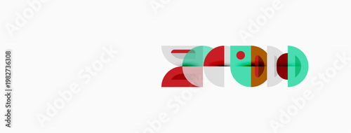 Abstract graphic design features colorful overlapping shapes forming stylized text. Minimalist composition, clean lines, modern aesthetic.