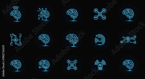 A futuristic illustration of various robotic tree-like structures and abstract designs on a black background.