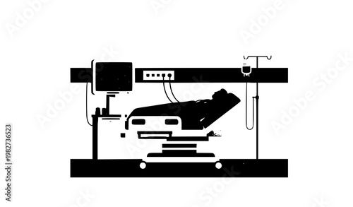 Patient in hospital bed with vital signs monitor healthcare vector illustration