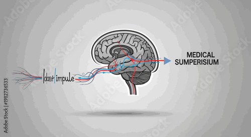 Medical illustration of a brain with laser impulses for educational purposes in a science laboratory setting