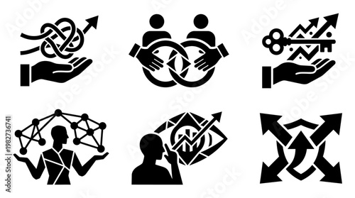 Vector Icon Set of Business Progress and Growth Concepts in Modern Flat Style