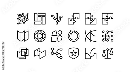 Vector Icon Set of Modern Justice and Legal Symbols for Business and Law Designs