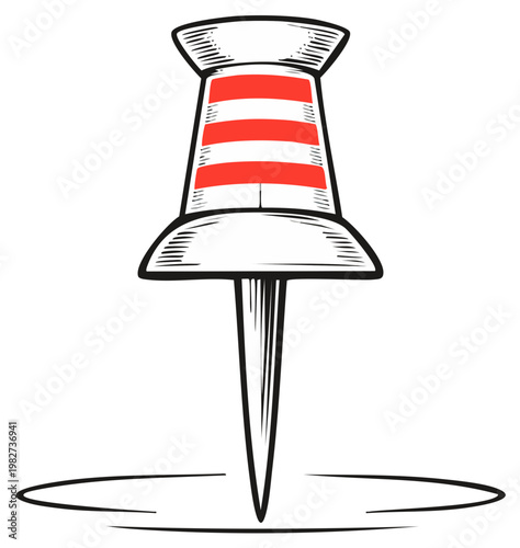 Red and White Striped Pushpin Illustration; Bold Line Art for Mapping, Notice, and Project Management