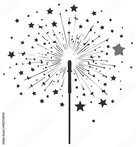 Silhouette Festive Sparkler Bursting with Stars for Celebrations and New Years
