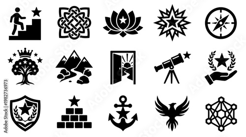Set of Modern Decorative Icons with Varied Symbols for Digital Design and Creative Projects