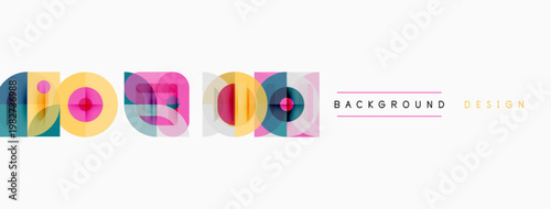 Abstract geometric shapes form colorful blocks. Minimalist design with text indicating background elements. Clean, modern aesthetic.