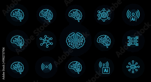 A futuristic illustration of various brain and neural network designs are displayed.