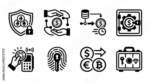 Icon Set of Financial Money Management and Banking Safety Symbols for Digital Transactions