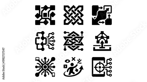 Vector Icon Set of Technology and Connectivity Symbols for Digital Interface Design