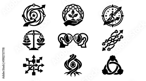 Vector Icon Set of Diverse Nature and Climate Symbols for Environmental Graphics