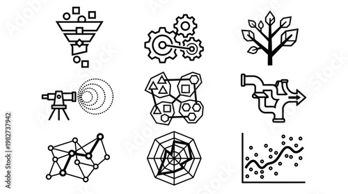 Vector Icon Set of Science and Technology Symbols for Data and Network Graphics