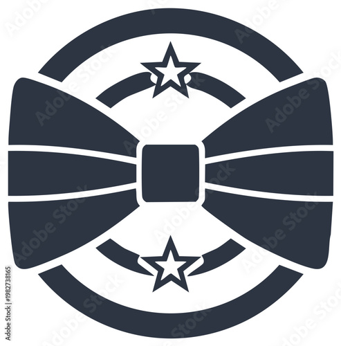 Classic navy blue bow tie emblem with stars and circle border symbol vector art