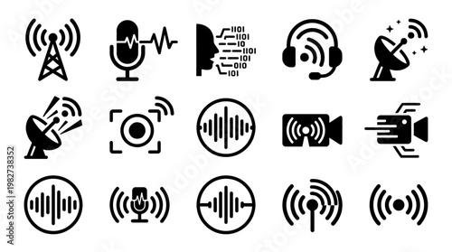 Set of Tech Signals Icons for Communication and Connectivity Themes