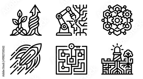 Vector Icon Set of Technology and Robotics Symbols for Digital and AI Concept Design