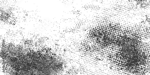 Abstract Black and White Grunge Halftone Texture Vector with Distressed Dot Pattern and Dirty Ink Splatter Background