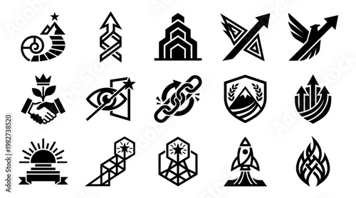 Vector Icon Set of Abstract Growth and Success Symbols in Modern Style