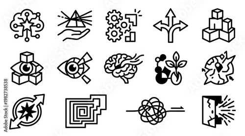 Vector Illustration of Abstract Brain Technology Concept with Neural Network and Connection Icons