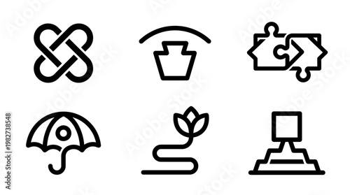 Set of Nine Minimalist Line Art Icons for Eco-Friendly and Sustainable Concepts
