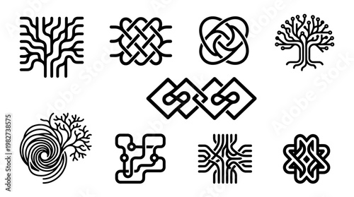 Vector Icon Set of Traditional Indigenous Symbols and Nature Motifs for Cultural Design