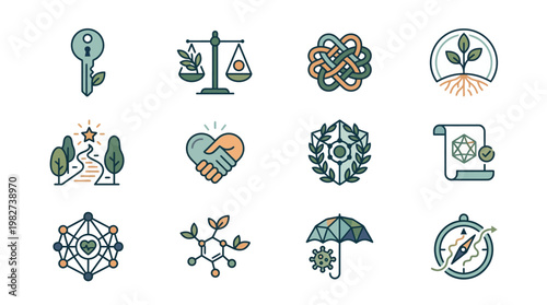 Set of Environmental and Sustainability Icons in Modern Flat Style for Eco Initiatives
