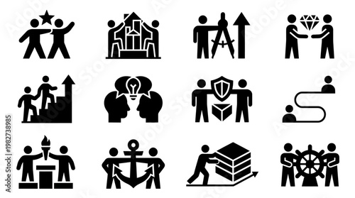 Vector Icon Set of Businesspeople Connecting and Collaborating for Teamwork and Networking