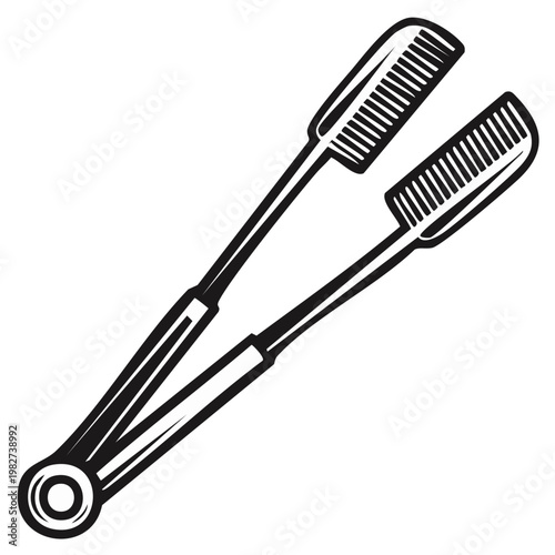 Vintage Hair Curling Tongs Stylized Illustration Black and White