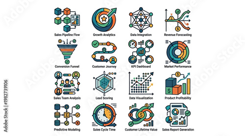 Icons Set of Business Planning and Data Analysis for Technology and Innovation