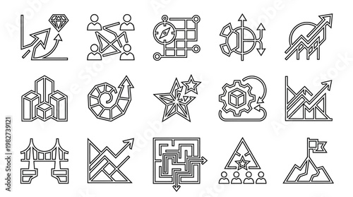Vector Icon Set of Business, Finance, and Growth Symbols in Modern Line Art Style