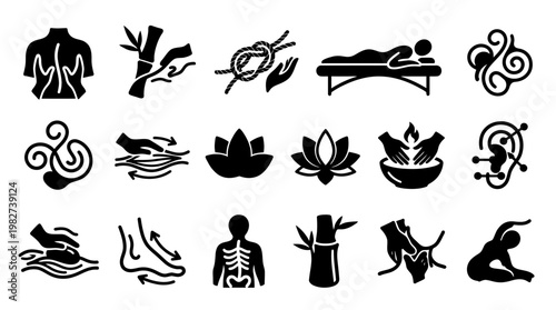 Vector Icon Set Featuring Asian Medicine and Wellness Symbols for Holistic Health