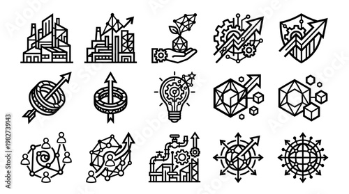 Set of Modern Business Icons for Data Analysis and Growth Visualization