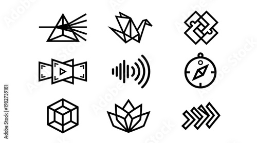 Icons Set Featuring Geometric Shapes and Communication Symbols for Digital Design