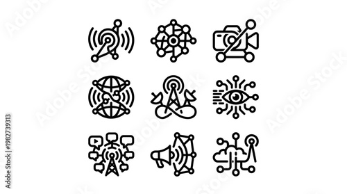 Set of Technology and Network Icon Vectors for Digital Communication and Connectivity