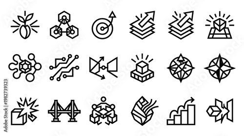 Set of Modern Scientific and Data Icons for Technology and Innovation Visuals