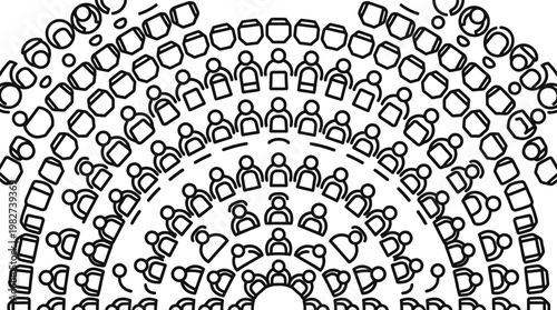 Abstract Circular Icon Set of Diverse People Representing Community and Society in Line Art Style