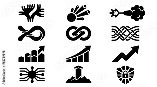 Set of Modern Business Growth and Success Icons in Flat Style