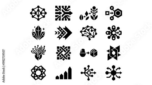 Vector Icon Set of Modern Abstract Geometric Icons for Technology and Communication