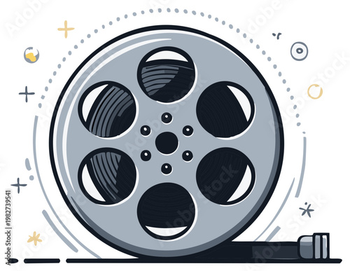 Classic Film Reel with Abstract Starbursts and Circles Illustrating Creativity