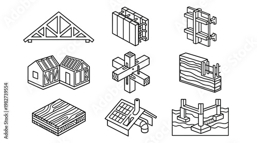 Vector Icon Set of Construction Elements for Building Design and Architecture Projects