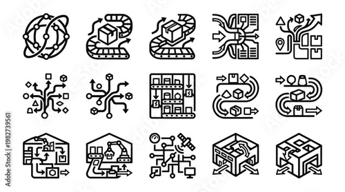 Icons Set of Technology Circuit Boards and Electronic Components for Digital Design