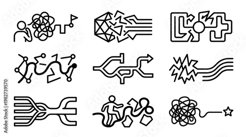 Set of Modern Line Art Icons Representing Technology and Communication
