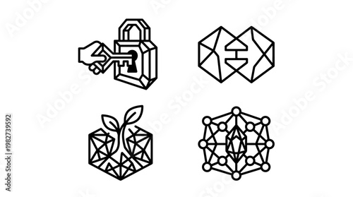 Vector Illustration of Geometric Abstract Concepts in Modern Line Art Style