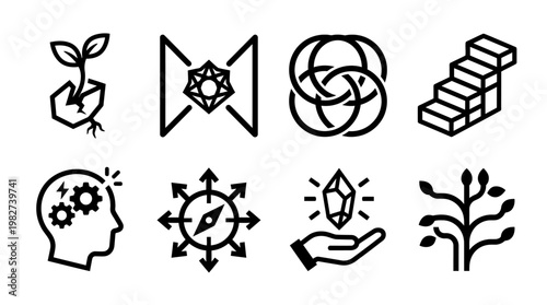 Set of Modern Line Art Icons for Creativity Inspiration and Personal Development