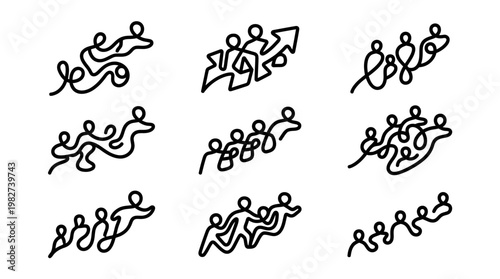 Set of Diverse Business and People Icons for Communication and Teamwork in Flat Style